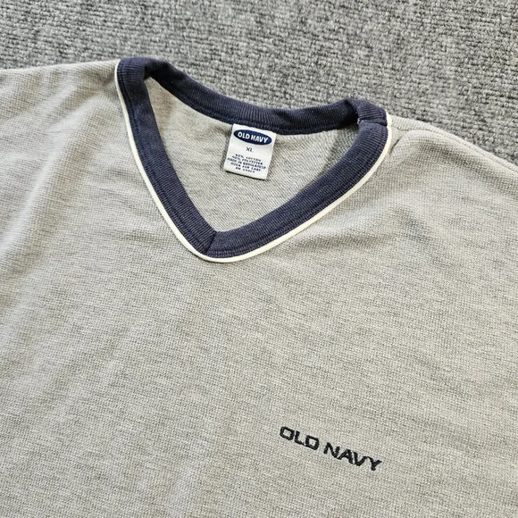 Vintage Old Navy Ringer V-Neck Thermal XL Long Sleeve Retro 90s Y2K Gray Navy​ - Picture 2 of 7